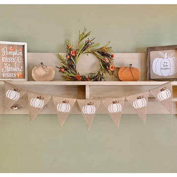 Halloween White Pumpkin Triangular Flag Banner Fall Holiday Fireplace Decor Spooky Season Home Accessories Housewarming Gift
