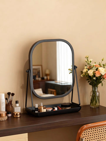 Rotating makeup mirror, light luxury style desktop with chassis, can store large makeup mirror, home dressing table mirror