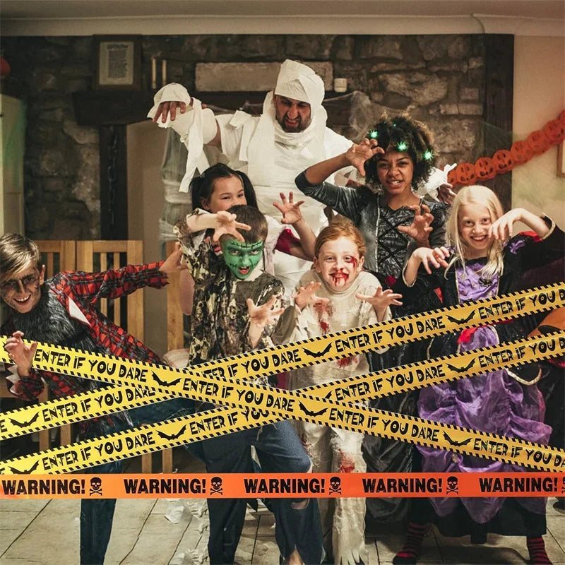 Halloween Isolation Warning Tape Yellow Danger Warning Safety Sign Line Outdoor Yard Decoration Props Halloween Decoration