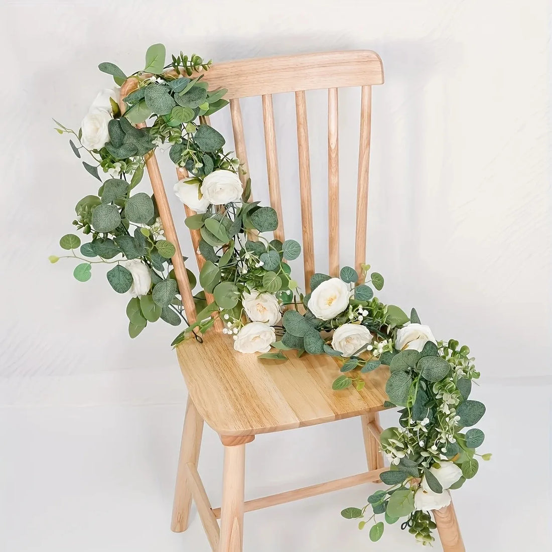70inch Eucalyptus and Rose Garlands - Plastic Flower Vines for Home Decor, Wedding and Engagement Table Decorations, No Power Required, Suitable for Multiple Room Types, Feather-Free Plastic Flower Vines, Ideal Choice for Par