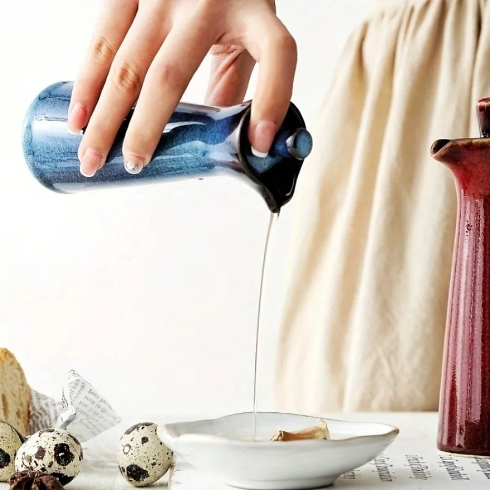 Japanese Style Ceramic Oil Can Household Soy Sauce Vinegar Oil Bottle Olive Oil Seasoning Storage Container Kitchen Accessories
