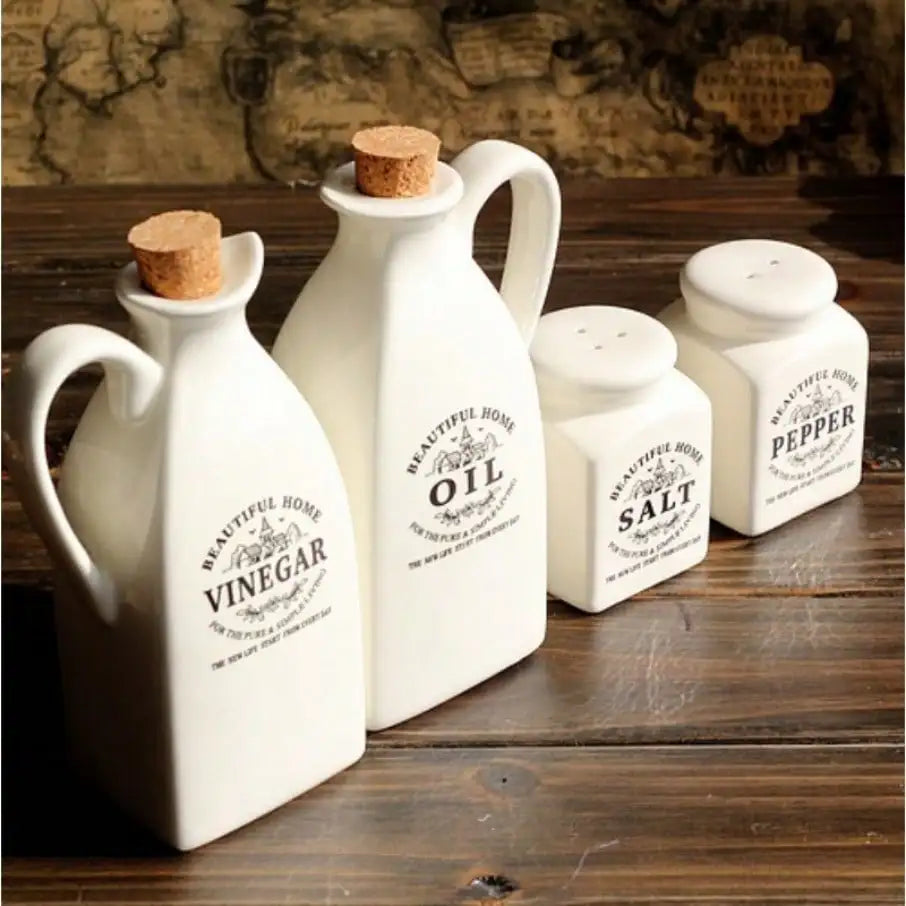 4pcs Japanese Style Kitchen Set Ceramic Seasoning Bottle Soy Sauce Bottle Home Kitchen Decoration Ornament Gift