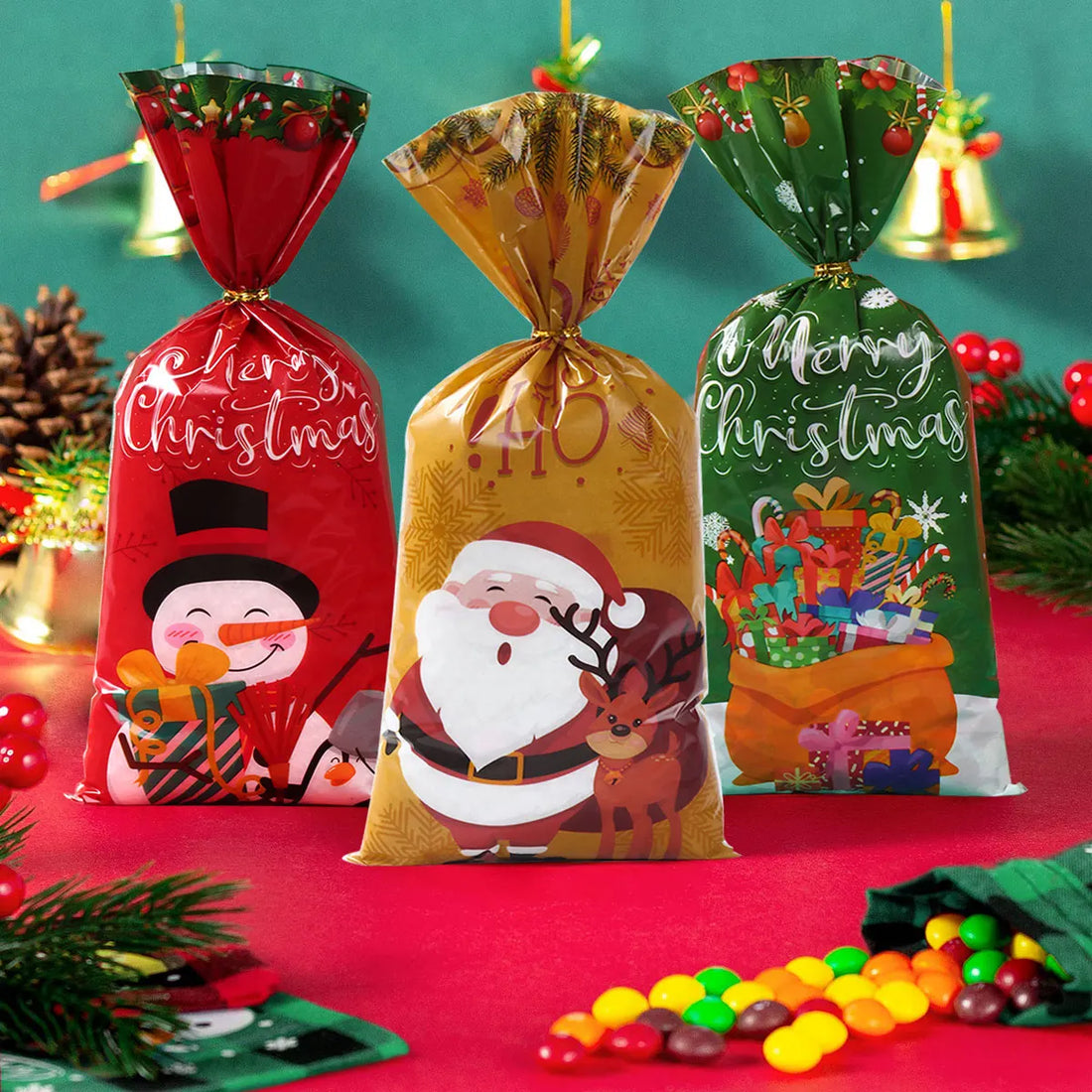 25/50/100pcs Christmas Candy Bags Christmas Decorations 2023 Santa Gift Bag  Navidad Xmas Gift Bags Cristmas Cookies Packing Bag