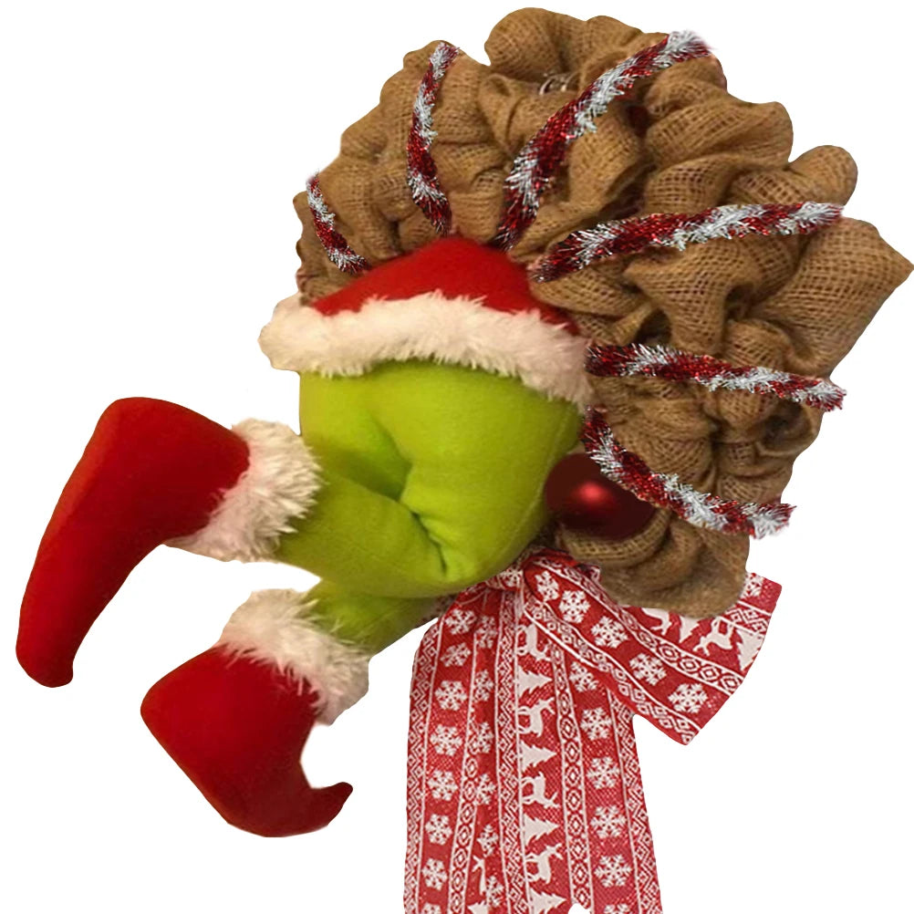 ZK40 Christmas Thief Stole Christmas Burlap Wreath Christmas Decorations Exquisite Santa Claus Wreath Living Room Wall Window