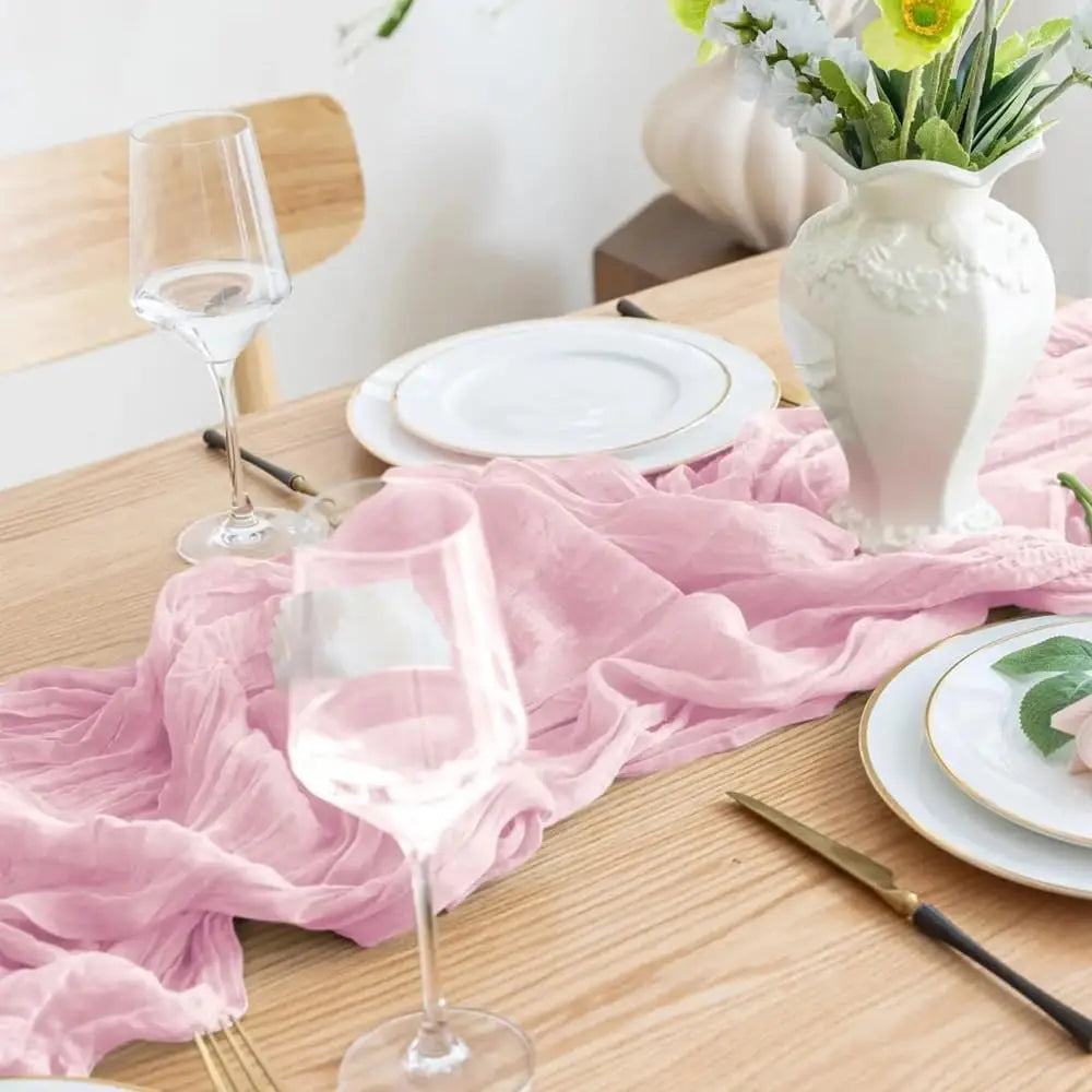 Pink Boho Cheesecloth Table Runner Semi Sheer Gauze Fabric Baby Pink Table Runner Wedding Birthday Party Baby Shower Decorations