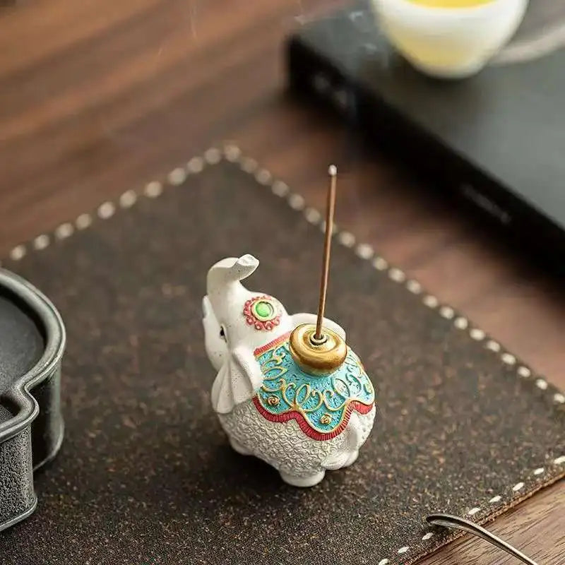 Elephant Incense Stick Holder Hand Painted Ceramic Elephant Incense Burner for Yoga Meditation Tea Ceremony Feng Shui Home Decor