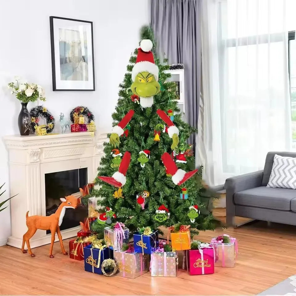 5Pcs Arm Leg Head Ornaments Holder Head/Arms and Legs Grinch Tree Topper Decor Xmas Elf Body Tree Decoration for Xmas Party