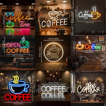 Coffee Neon LED Sign Art Wall Light Glowing Decorative Signs Perfect For Coffee Bar Cafe Restaurant Party Holiday Decoration