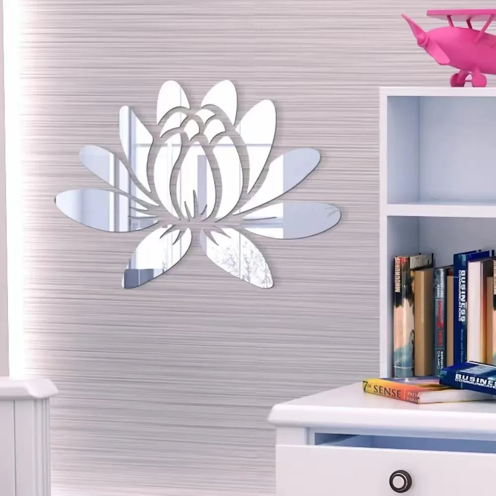 3D DIY Lotus Flower Mirror Wall Sticker Acrylic Art Mural Decal Removable for Living Room Bedroom Decor