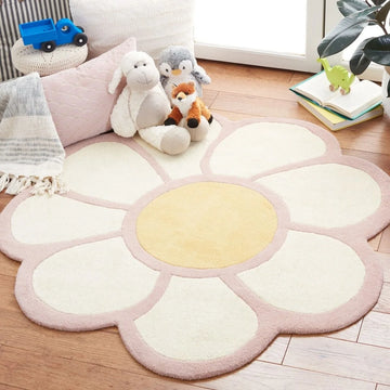 VIKAMA Small Fresh Simple Flowers Round  Imitation Cashmere Bedroom Non-Slip Carpet