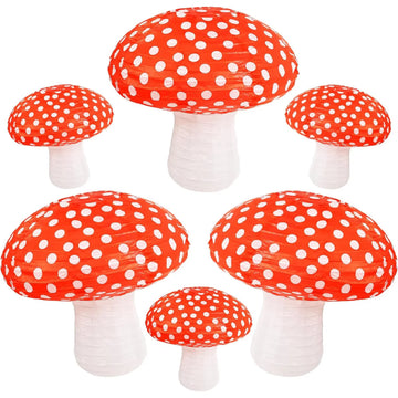 Mushroom Paper Lanterns for Jungle Wonderland Themed Birthday Party Decor 3D Mushroom Ornament for Baby Shower Wedding