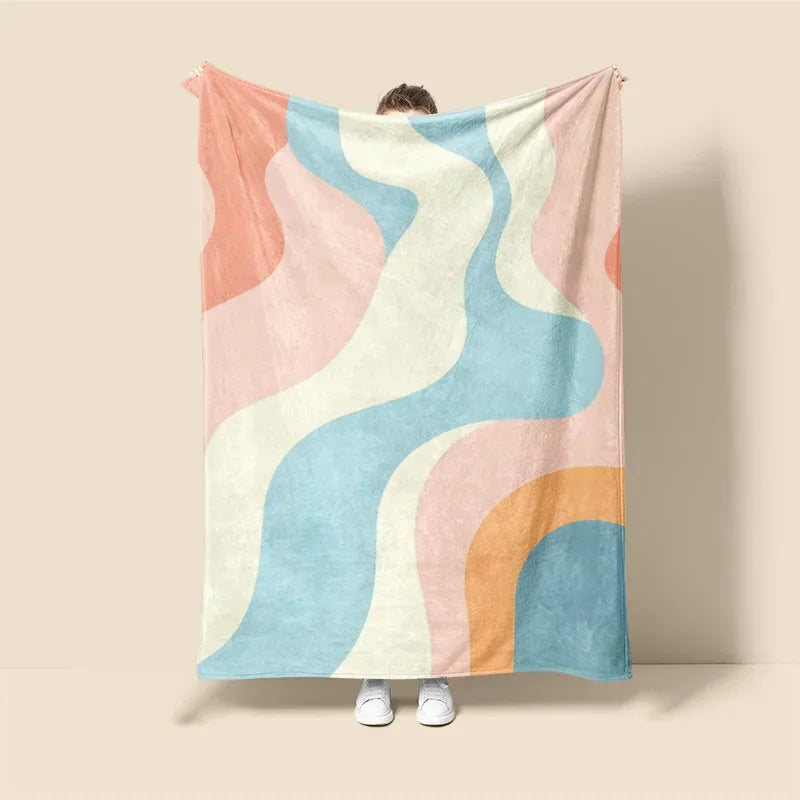 Morandi Color Blanket Abstract Botanical Graffiti Design Scandinavian Minimalist Sofa Blanket Cafe Home Dual Purpose