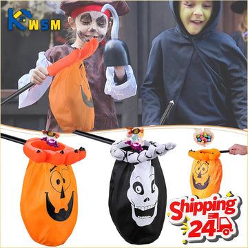 Halloween Pumpkin and Skull Candy Bag Trick or Treat Tote for Kids Spooky Party Favor Bag Halloween Toy Props Accessory