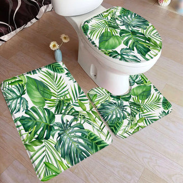 Tropical Leaves Bath Mat Set Watercolour Green Palm Leaf Monstera Home Carpet Bathroom Decor Floor Rugs U-Mats Toilet Lid Cover