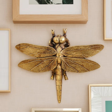 1PC, resin material golden dragonfly home decoration craft wall hanging, family party insect house hanging decoration