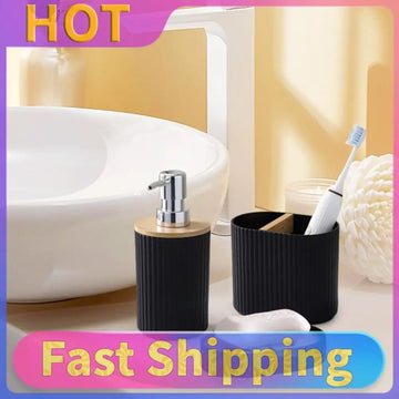 6 Piece Modern Bathroom Essentials Set Bathroom Accessory Set with Toilet Brush Trash Can & Soap Dispenser