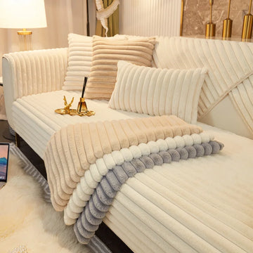 Thickened plush sofa mat Winter Warm Couch Cover L-shaped Sectional Anti-slip Sofa CoverSuper Soft Quilted Sofa Towel
