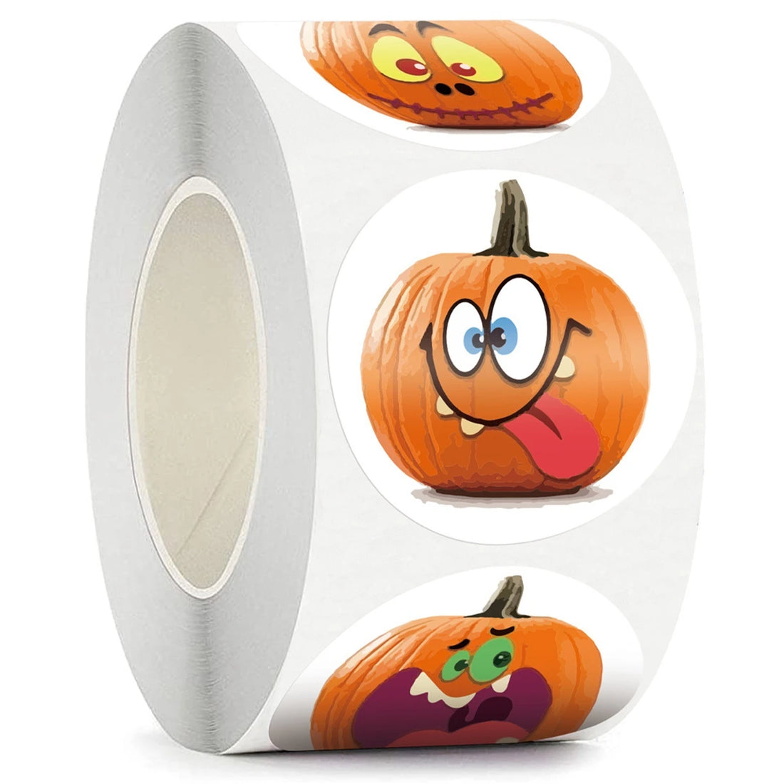 100-500pcs Halloween Pumpkin Roll Stickers 1inch, 8 designs Pumpkin Face Children's Party Decoration