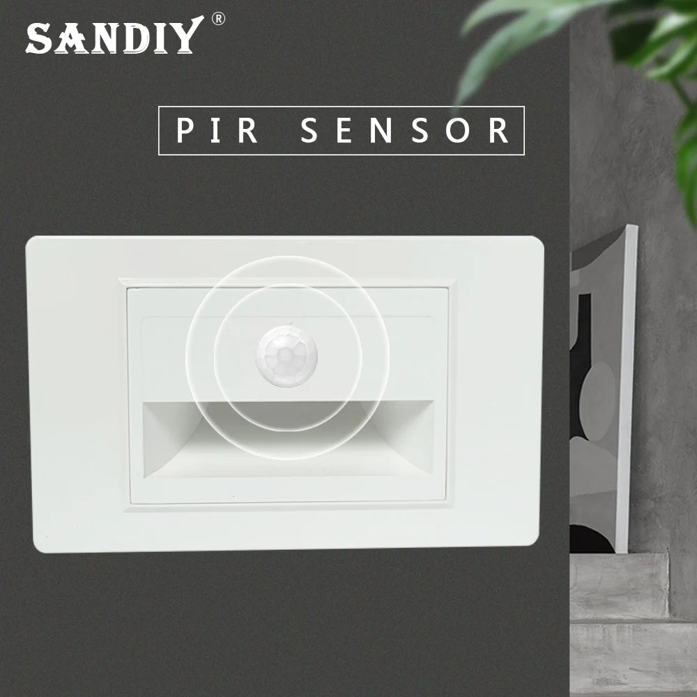 SANDIY American LED Step Light Wall Lamp Pir Sensor Motion Night Lighting for Stair Aisle Closets Recessed Sconce US EU 503 Box