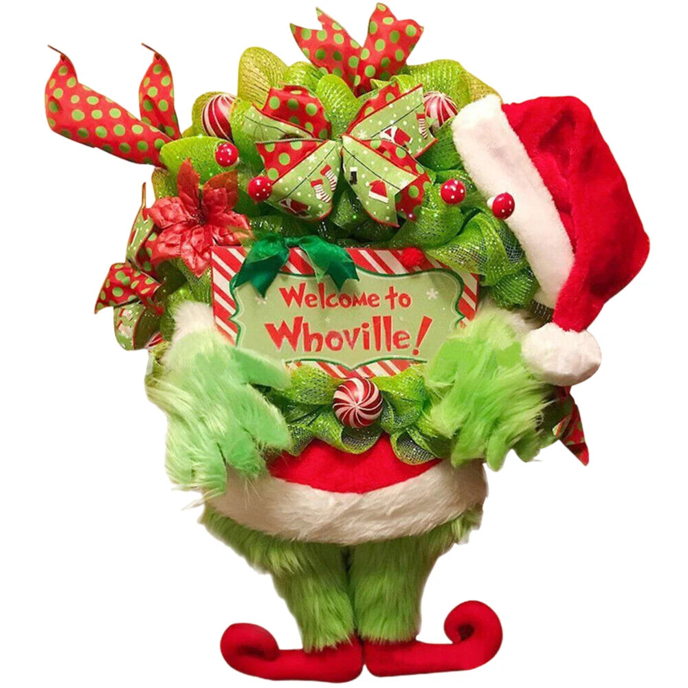 Green Hairy Monster Hanging Ornament The Thief Christmas Tree Decor Grinch Leg Wreath Door Hanging for Kids Children