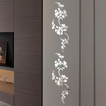 Acrylic Flower Vine Rattan Mirror Wall Stickers Decoration Living Room Bedroom Decal DIY Decor For Background Wall WardrobeDecor