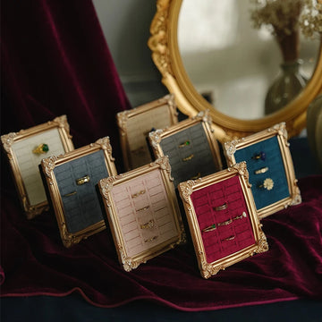 Vintage Photo Frame Jewelry Display Tray Velvet Ring Holder Earrings Showcase Ring Storage Tray  Shooting Props Ornaments Gifts