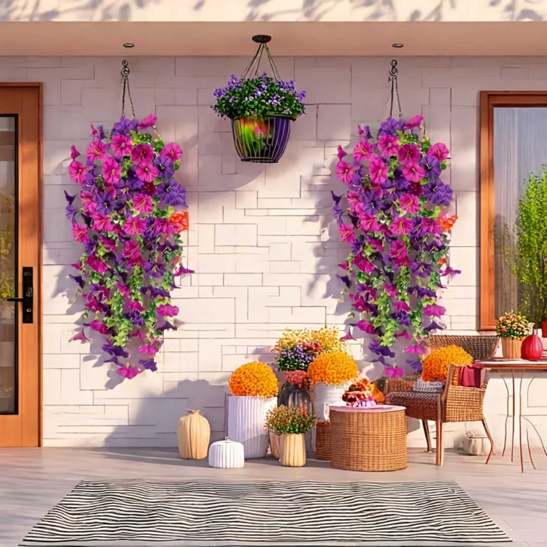 2pcs Artificial Hanging Flowers UV-Resistant Fake Plants Hanging Rattan Perfect for Home Garden Weddings Versatile Outdoor Decor