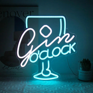 Gin O'clock Neon Signs for Wall Decor  LED Neon Light Sign with Dimmable Switch Beer for Man Cave Bar Pub Decor Birthday Gifts