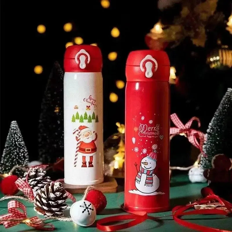 Christmas Thermos Cup Cartoon Christmas Tree Stainless Steel Insulated Mug Outdoor Travel Coffee Cup Christmas Childrens Gift