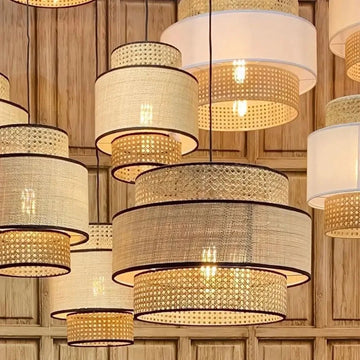 JOYINLED Modern Chandelier Japanese Wabi-Sabi Rattan Pendant Lights Handwoven Boho Ceiling Lamp for Dining Room, Cafe & Bedroom