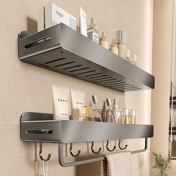 Aluminum Shower Organiser Bathroom Shelf Without Drilling Gray Wall Toilet Storage Shelf Shampoo Holder Bathroom Accessories