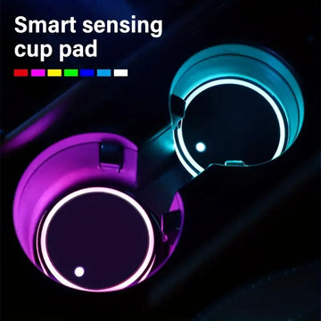 LED Car Cup Holder Lights USB Rechargeable Intelligent Sensor Atmosphere Pad with 7 Colors Changing for Interior Home Bar Use