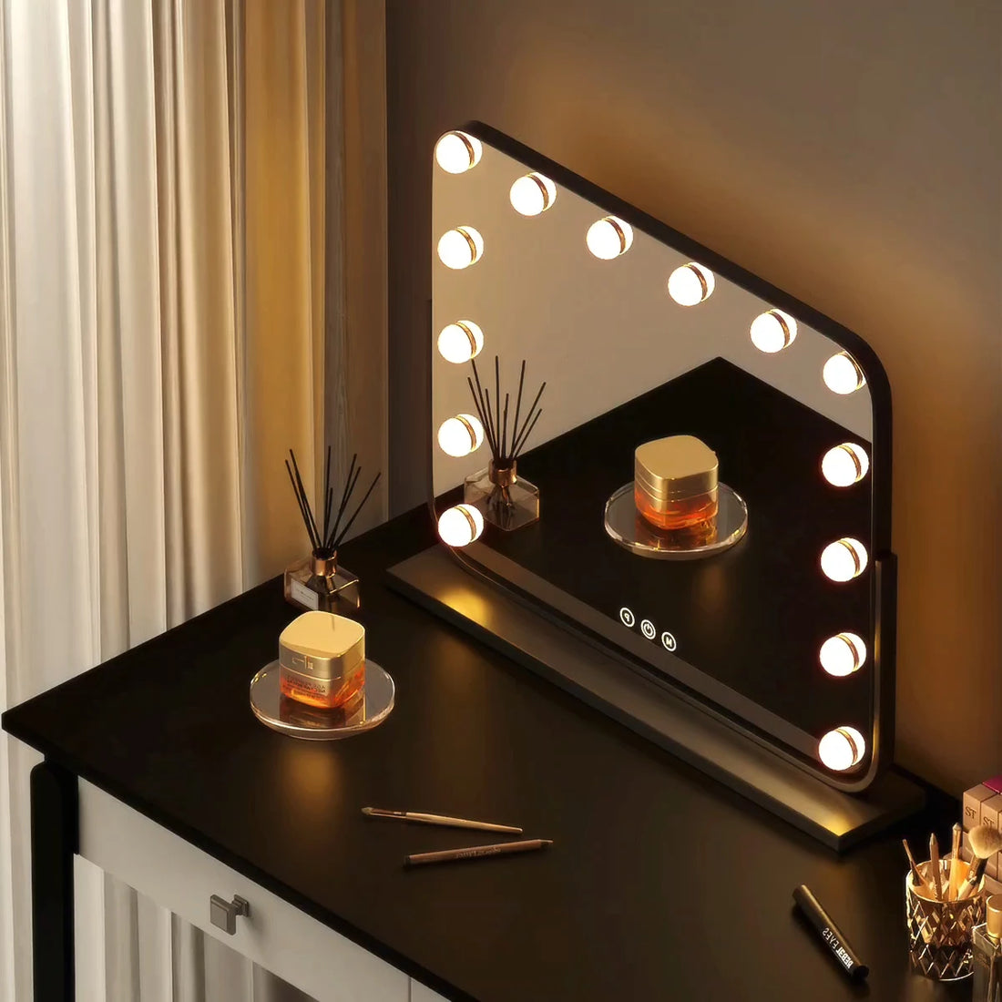 LED Lighted Makeup Mirror with Desk Stand, Large Smart Professional Makeup Light Mirror for Dressing Table