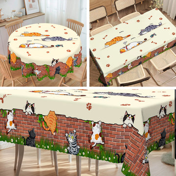 One Cat-Themed Tablecloth, Featuring Cute Cat And Paw Print Designs, Suitable for Home Kitchen Decor, Room Decoration