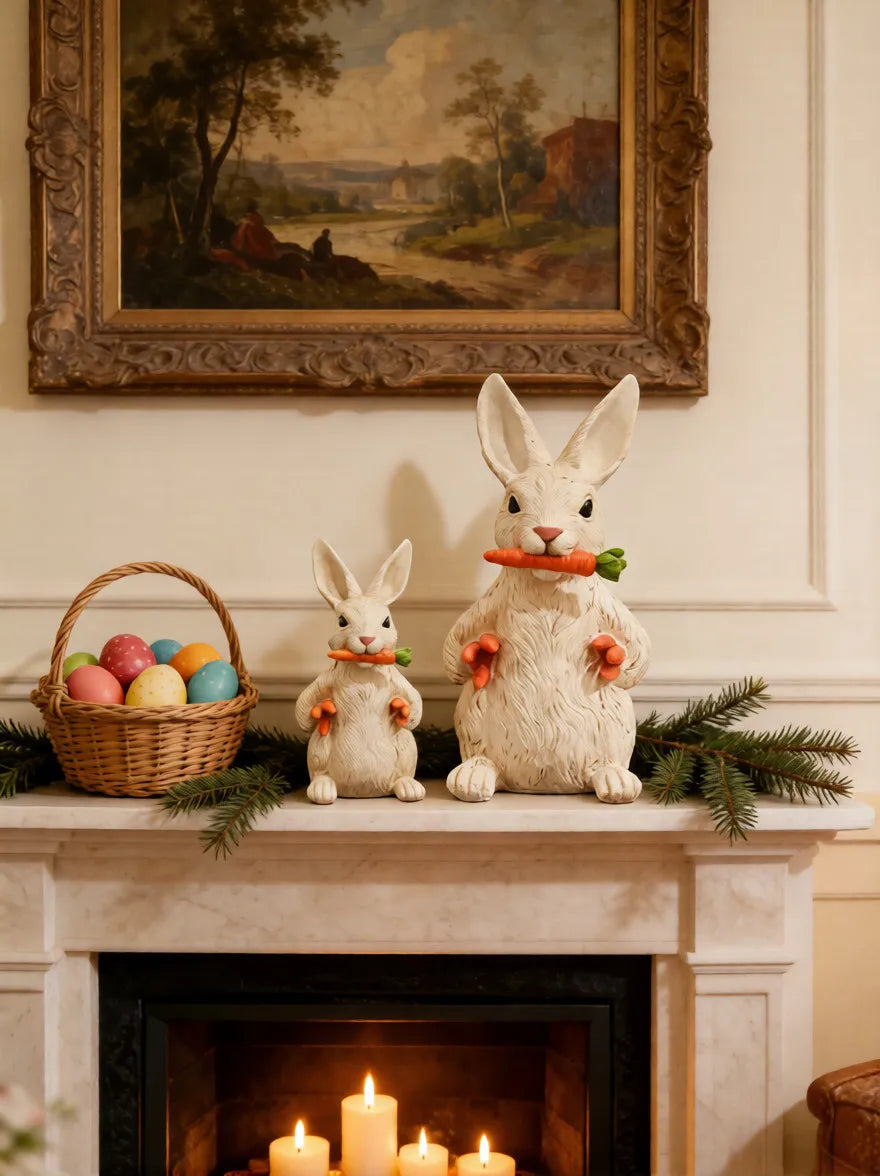 Easter Bunny Holding Carrot Statue Bedroom & Living Room Tabletop Decor Outdoor Garden Spring Ornament Holiday Display Figurine