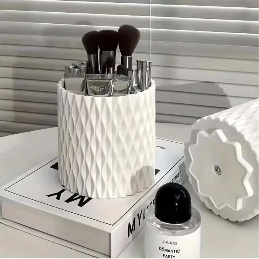 360 Degree Rotating Makeup Brush Bucket Large Capacity Partitioned Makeup Storage Rack Bedroom Bathroom Countertop Storage Box