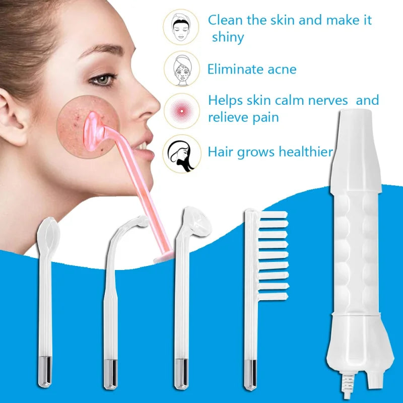 4 In 1 Portable Handheld High Frequency Skin Therapy Wand Machine for Acne Treatment Skin Tightening Wrinkle Reducing