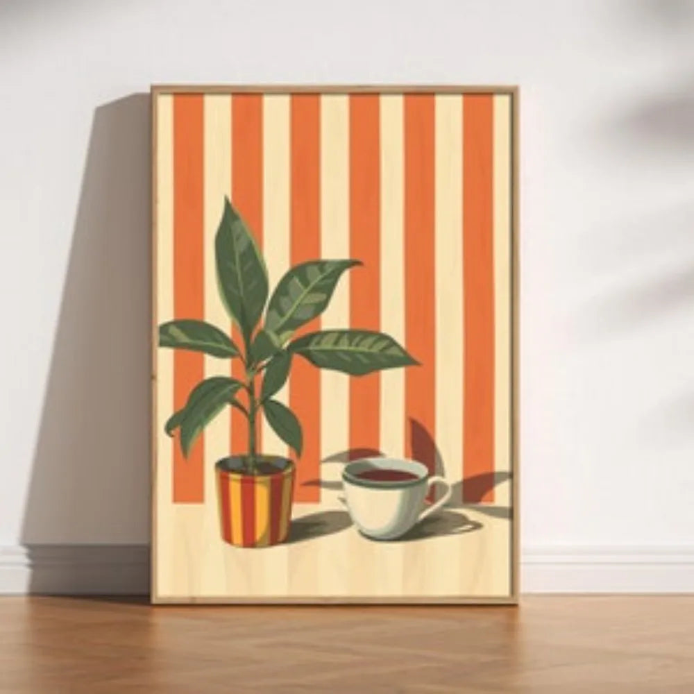 1pc Frameless Retro Coffee Printing,Warm Stripes,Food and Beverage Kitchen Poster,Restaurant Art,Coffee Lover Gift,Minimalist