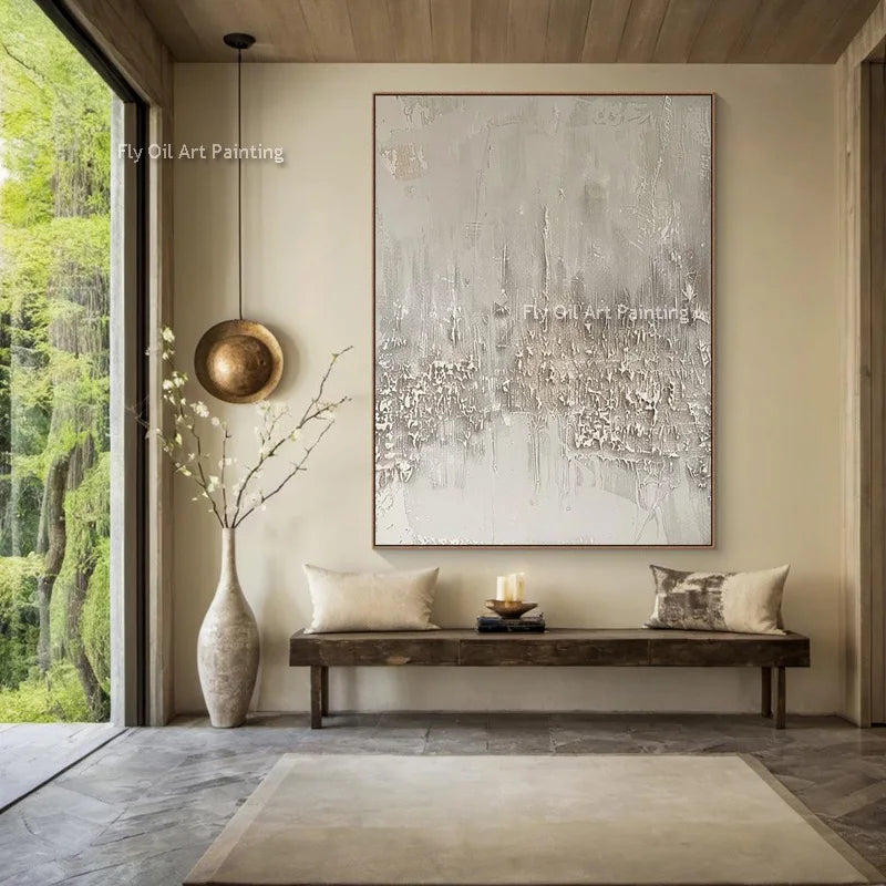 Original Wall Art Decor Gray Thick Canvas Painting Simple Handmade Large Abstract Grey Oil Painting For Living Room Decor