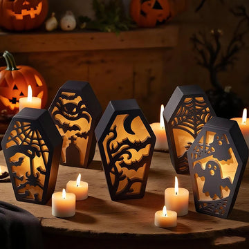 7PCS/Set Halloween Ghost Spider Coffin Hollow Easter Egg Light Silhouette Silicone Mold Halloween Gift Storage Box Handmade Mold