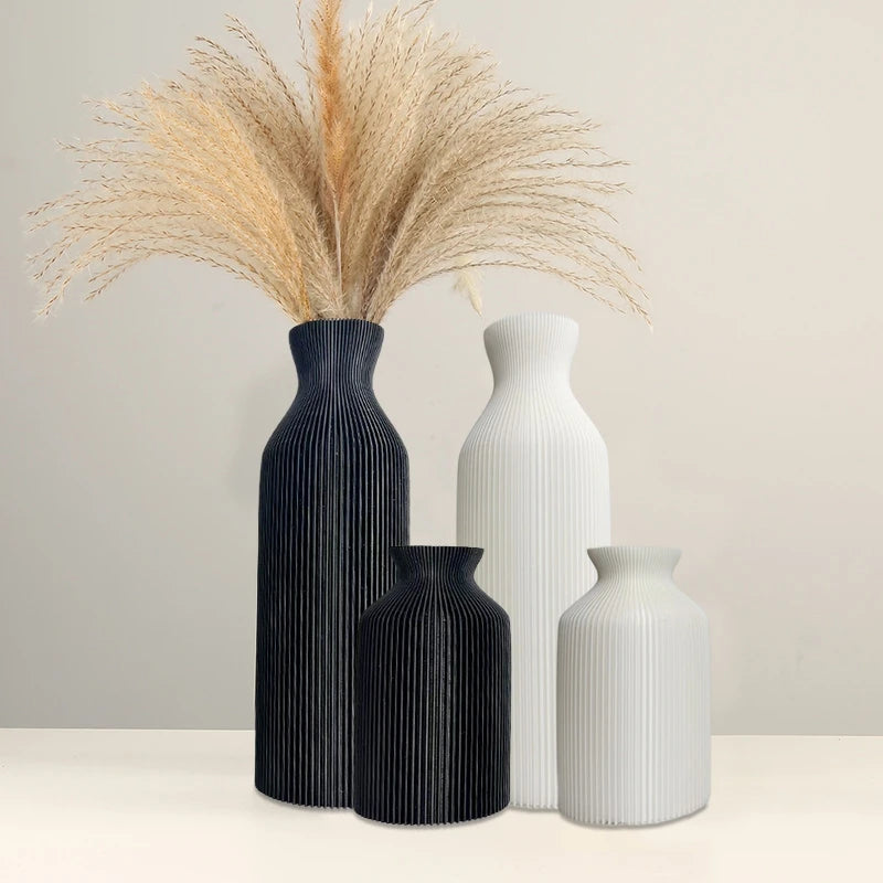 3d Printed Modern Minimalist Flower Vase White Dried Flowers Pampas Grass Ornament Vase Vertical Striped Minimalist Flower Vase