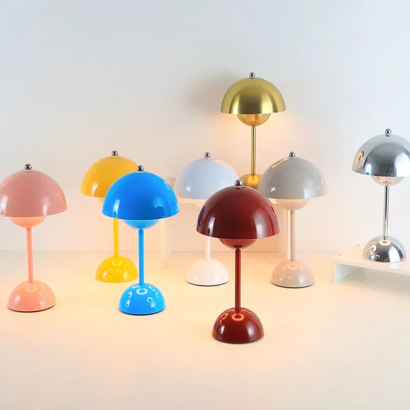 Nordic LED Mushroom Flower Bud Table Lamps Touch Charging Decorative Lighting for Bedroom Study Bedside Atmosphere Lighting