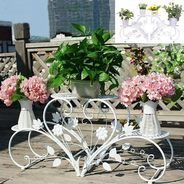 Rustproof Metal Plant Stand 4 Potted Flower Display Rack Shelf for Garden Balcony Office White and Black