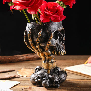 1PC, Halloween party punk-style mechanical white, black gold, and silver-black skull-shaped vases