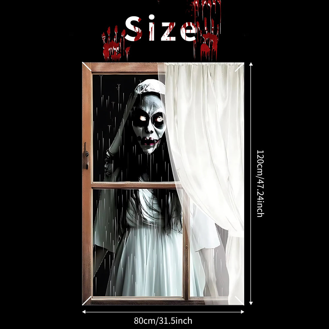 Halloween Window Cover Decorations, Fabric Scary Halloween Window Door Banner Creepy Halloween Window Front Door Covering Curtai