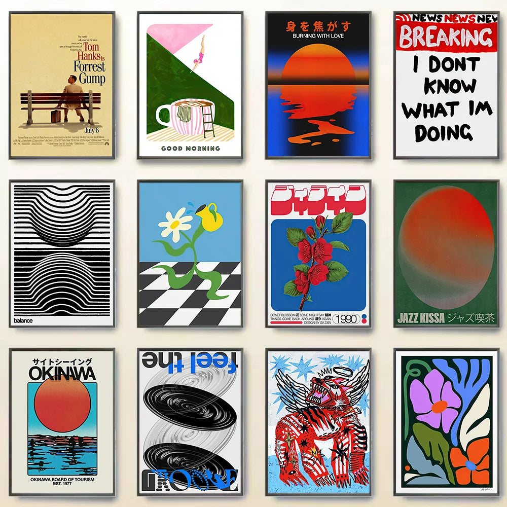 Modern abstract pop art canvas print, retro movie music travel, Nordic aesthetic home decor, wall art poster unframed