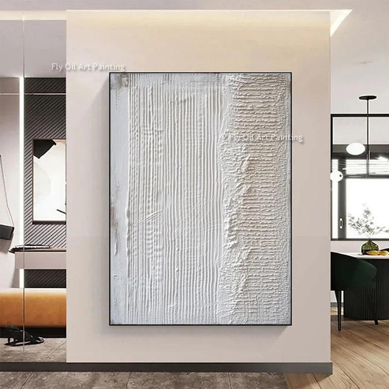 Beige And White Simple Wall Art On Canvas Hand Drawn New Original White Abstract Texture Thick Oil Painting For Home Decor