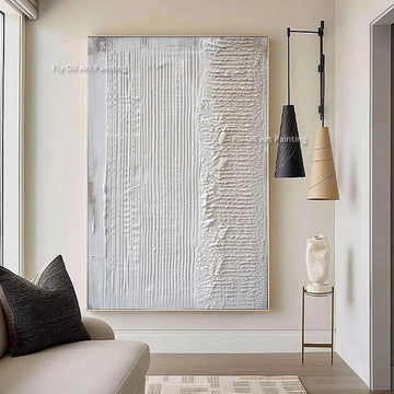 Beige And White Simple Wall Art On Canvas Hand Drawn New Original White Abstract Texture Thick Oil Painting For Home Decor