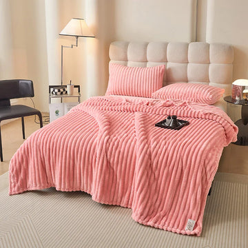 Korean Style Throw Blanket for Couch, Cozy Warm Plush Striped Blanket for Sofa Bedroom Living Room,All Season Use Festival Decor