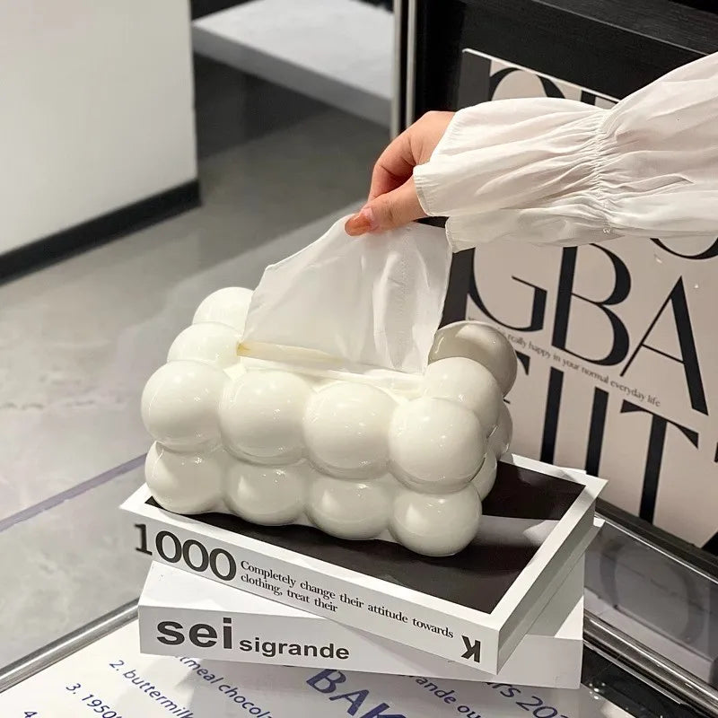 White Cloud Tissue Box Bubble Cloud Tissue Box for Toilet Convenient Paper Drawer Built in Automatic Lifting Spring Paper Box